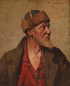 NOIREAUT L,Portrait eines Herren mit Fellmütze und Arbeitskle,Hargesheimer Kunstauktionen 2013-09-20