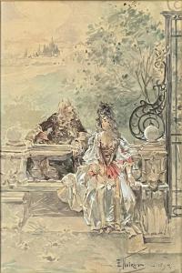 NOIROT Emile,COUPLE GALANT EN COSTUME DE LA FIN DU XVIIE SIECLE,1894,Jean-Mark Delvaux 2023-11-09