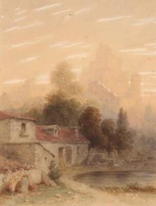 NOLAU François Joseph 1804-1883,Landscape with a castle on a mountain,Bruun Rasmussen DK 2019-09-23