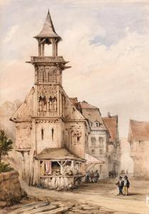 NOLAU François Joseph 1804-1883,VILLAGE ANIMÉ AU CLOCHER,Tajan FR 2023-10-26