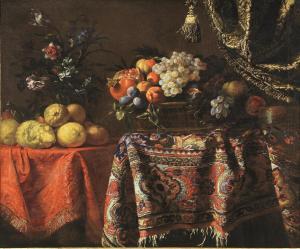 NOLETTI FRANCESCO IL MALTESE 1611-1654,FRUTTIERA, LIMONI E VASO DI FIORI, CON TENDAGGI E,Pandolfini 2021-02-02