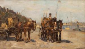 NOLTEE Cornelis, Cor,Horses along the Maas in Rotterdam on a sunny day,Venduehuis 2022-11-17