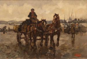 NOLTEE Cornelis, Cor 1903-1967,Working horses on the quay in Rotterdam,Venduehuis NL 2022-11-17