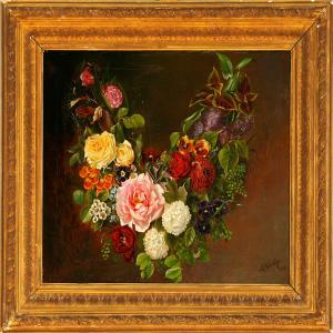 NORBYE Anna,Colourful flower festoon,1886,Bruun Rasmussen DK 2008-11-17