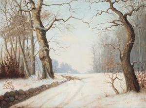 NORDAHL GROVE Fritz 1822-1885,Winter landscape with a stone fence,Bruun Rasmussen DK 2024-02-05