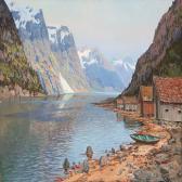 NORDAHL Joh 1800-1800,Scene from a Norwegian fiord with boathouses,Bruun Rasmussen DK 2012-12-17