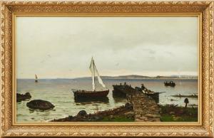 NORDGREN Axel Wilhelm 1828-1888,Kustlandskap med båtar,1874,Uppsala Auction SE 2023-08-15