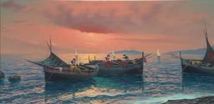 norino,Fischer mit ihren Booten vor südländischer Küste i,DAWO Auktionen DE 2009-04-23