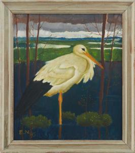NORLIND Ernst 1877-1952,Stork i landskap,1945,Uppsala Auction SE 2023-01-17