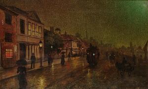 NORMAN Jan 1951,After John Atkinson Grimshaw, street scene at dusk with a tram,Bonhams GB 2004-05-11
