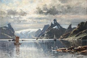 NORMANN Adelsteen 1848-1918,Sunlight over a Norwegian fiord,Bruun Rasmussen DK 2023-08-21