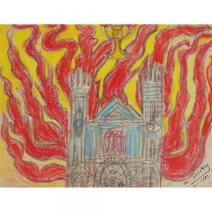 NOURY Michel 1912-1986,La Cathédrale de Nantes en feu,1981,Tajan FR 2023-10-10