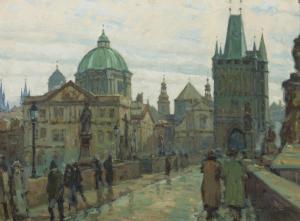 NOVAK Josef 1883,On the Charles Bridge,1925,Palais Dorotheum AT 2019-03-09