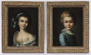 NUTT Alfred Young,portraits of a young boy and girl dressed in blue ,Dallas Auction 2017-05-23