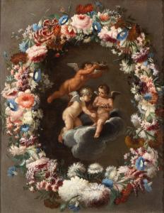 Nuzzi Mario 1603-1673,Ghirlanda di fiori con putti,Bertolami Fine Arts IT 2024-04-18