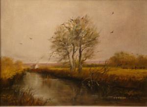 Nye,A rural river landscape with a cottage beyond,20th century,Dickins GB 2008-06-14