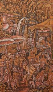 NYOMAN Malen,VILLAGE LIFE, Oil on fabric. Signed and framed,2014,Sloans & Kenyon US 2014-11-15