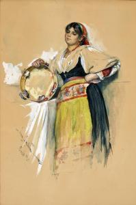 NYSTRÖM Jenny 1854-1946,A Parisian woman holding a tambourine,1883,Bruun Rasmussen DK 2024-03-04