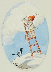 NYSTRÖM Jenny 1854-1946,Pojke på stege som målar ett moln,Uppsala Auction SE 2022-06-15