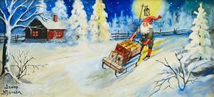 NYSTRÖM Jenny 1854-1946,Tomten kommer på en släde med julklappar,Uppsala Auction SE 2023-12-12