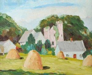 O'BRIEN Dermot 1967,HAYSTACKS IN THE FIELD, LIMERICK,Ross's Auctioneers and values IE 2016-05-18