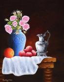 O'HARA Quinton,STILL LIFE, BLUE VASE WITH FLOWERS,Ross's Auctioneers and values IE 2020-01-29