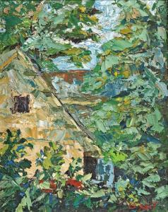 O NEIL 1900-1900,Yellow House Through Summer Trees,Skinner US 2014-02-12