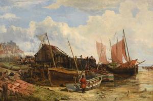 OAKES John Wright 1820-1887,Beached vessels at Scarborough,1990,Tennant's GB 2021-07-17