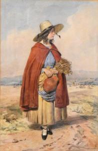 OAKLEY Octavius 1800-1867,Girl in a red cloak stood in a wheat field and str,Halls GB 2024-02-07