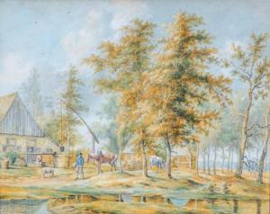 OBERMAN Antonie 1781-1845,Op het boerenerf,Venduehuis NL 2020-11-02