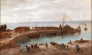 OBERMULLNER Adolf 1833-1898,Der Hafen von Bregenz. Regenstimmung,1872,Palais Dorotheum AT 2022-06-20