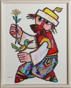 OBICAN Jovan 1918-1986,Man with Flower and Bird,1980,Ro Gallery US 2024-02-07