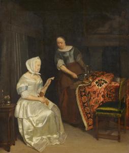 OCHTERVELT Jacob 1634-1708,Die Briefleserin. Interieur mit lesender Dame und ,Van Ham DE 2021-06-02