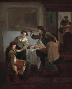 OCHTERVELT Jacob,Interior with persons teasing a sleeping soldier,Bruun Rasmussen 2022-06-08