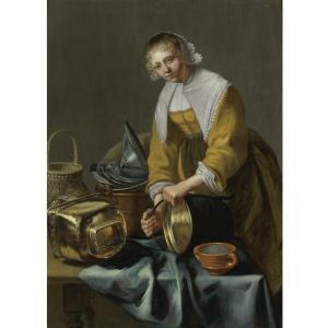 ODEKERCKEN WILLEM,A KITCHEN MAID STANDING BY A TABLE WITH COPPER POT,1638,Sotheby's 2011-01-28