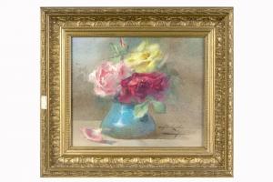ODIN Blanche 1865-1957,Bouquet de roses dans un vase bleu,Aguttes FR 2024-04-25