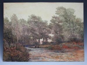 OF PLYMOUTH Walter Williams,River landscape with fishermen,19th century,Cuttlestones 2021-03-11