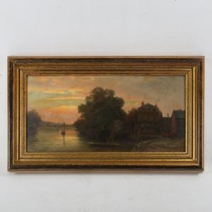 OFFER Frank Rawlings 1847-1932,sunset on the Thames at Richmond,Burstow and Hewett GB 2021-08-27
