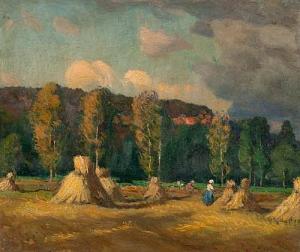 OFFICER Edward 1871-1921,FRENCH LANDSCAPE WITH HAY STOOKS,GFL Fine art AU 2017-05-30