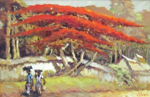 OHL Frits Lucien N 1904-1976,Women walking near a Flamboyant Tree,Larasati ID 2016-10-29