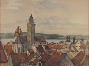 OHLIGSCHLAGER Josef,Blick über die Dächer von Überlingen auf St. Nikol,1942,Zeller 2012-12-06