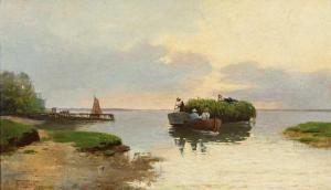 OHLSEN Theodor 1855-1909,Übersetzendes beladenes Ernteboot auf einem See,1895,Zeller DE 2014-09-18