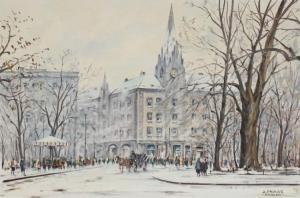 OKULICZ Stanislaw 1909,Krakow City Winter Scene,Burchard US 2016-06-26