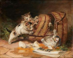 OLARIA Federico 1849-1898,Jeu de chatons au panier,Horta BE 2024-04-22
