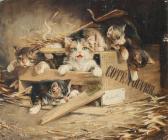 OLARIA Federico 1849-1898,Kittens Playing in a Box,Burchard US 2010-11-21