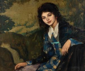 OLINSKY Ivan Gregorevitch 1878-1962,Young Woman Against a Tapestry,1913,Hindman US 2023-05-19
