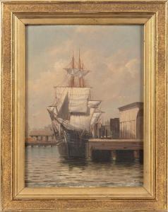 OLIVER Thomas Clarkson 1827-1892,Clipper ship at dock,Eldred's US 2022-05-12