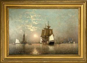 OLIVER Thomas Clarkson 1827-1892,ships in the bay at dusk,1891,CRN Auctions US 2021-10-24