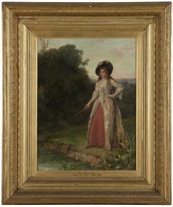 OLIVER William 1823-1901,A lady fishing in a pond,John Moran Auctioneers US 2014-11-18