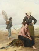 OLIVER William,a scene of three figures on a beach with distant b,1888,John Nicholson 2020-11-04